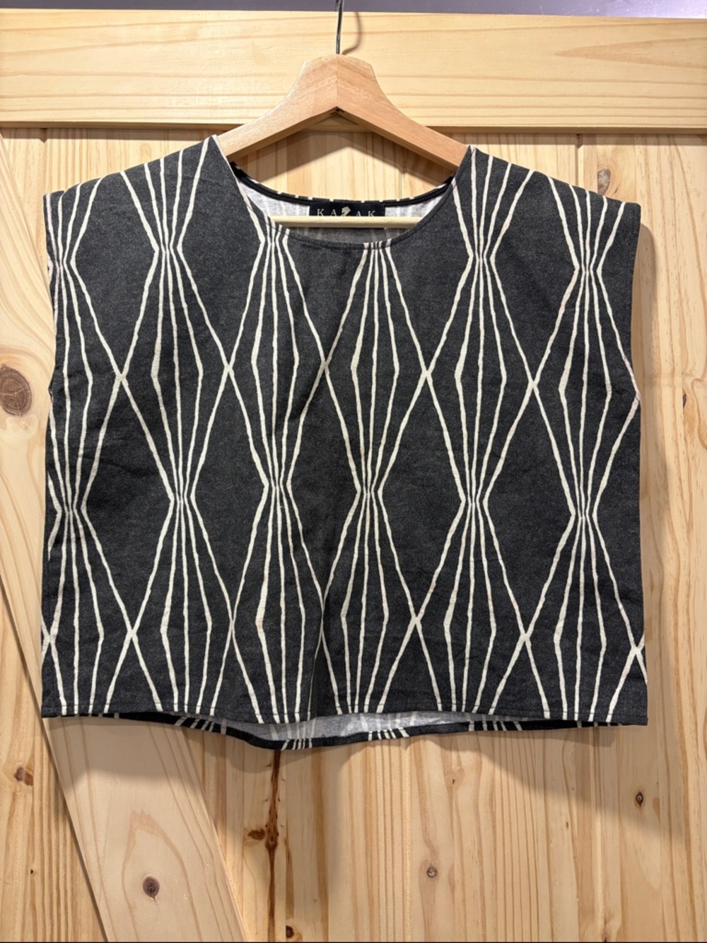 Gray & Creme Geometric Crop Top
